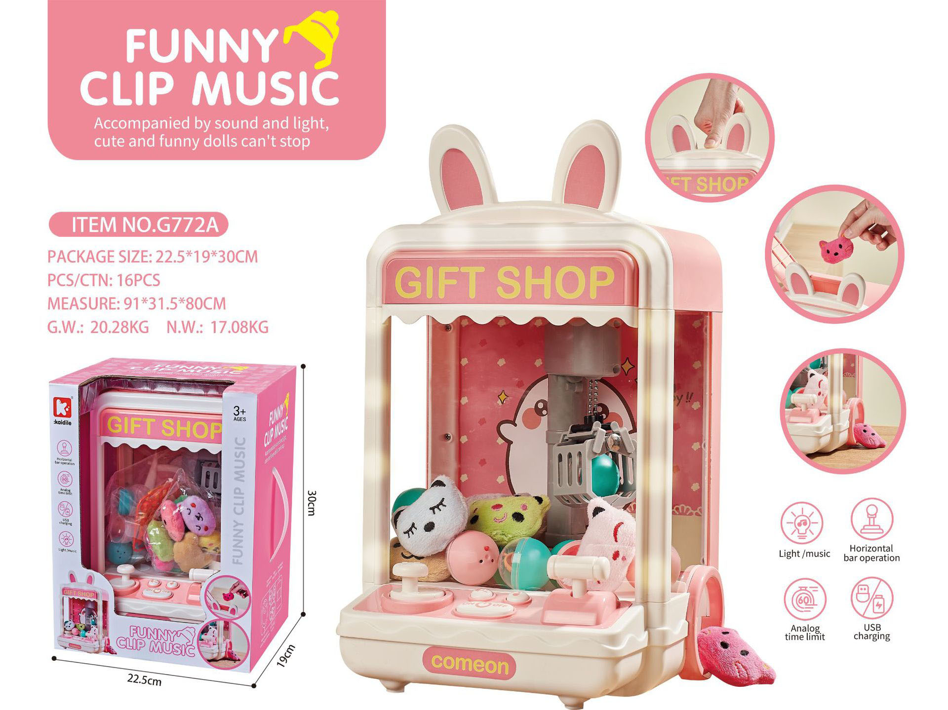 Medium size Bunny doll machine - Pink
