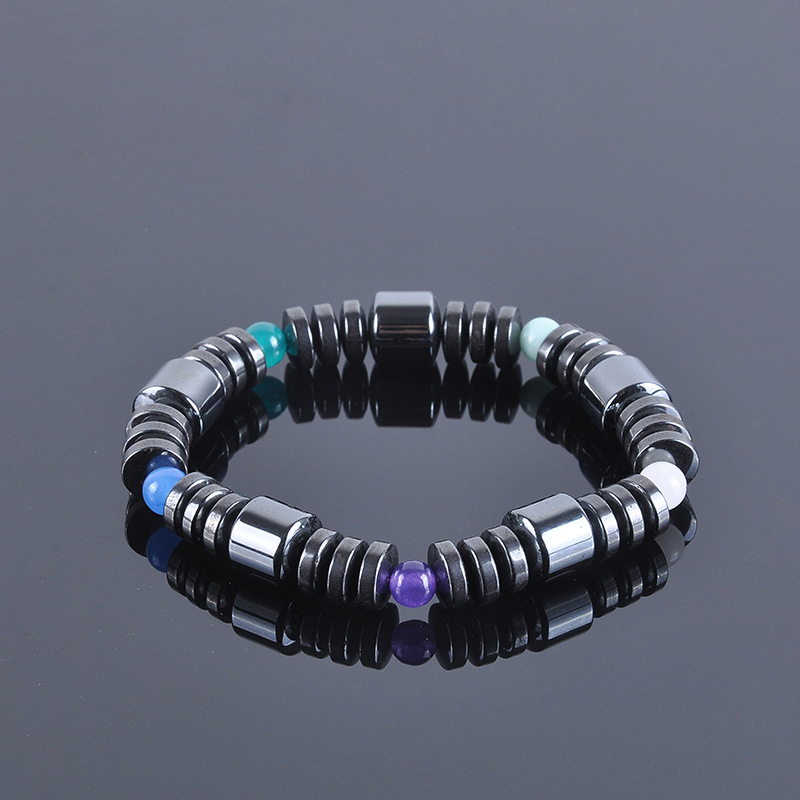 Flat beads with beaded bracelet
