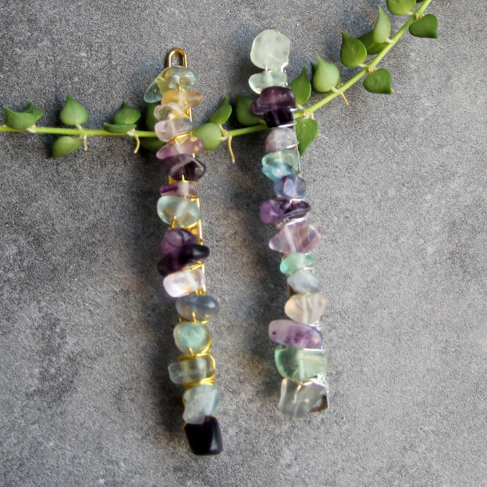 Fluorite platinum color hair clip and stone