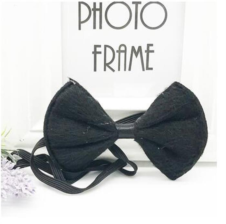 Black short plush bow tie