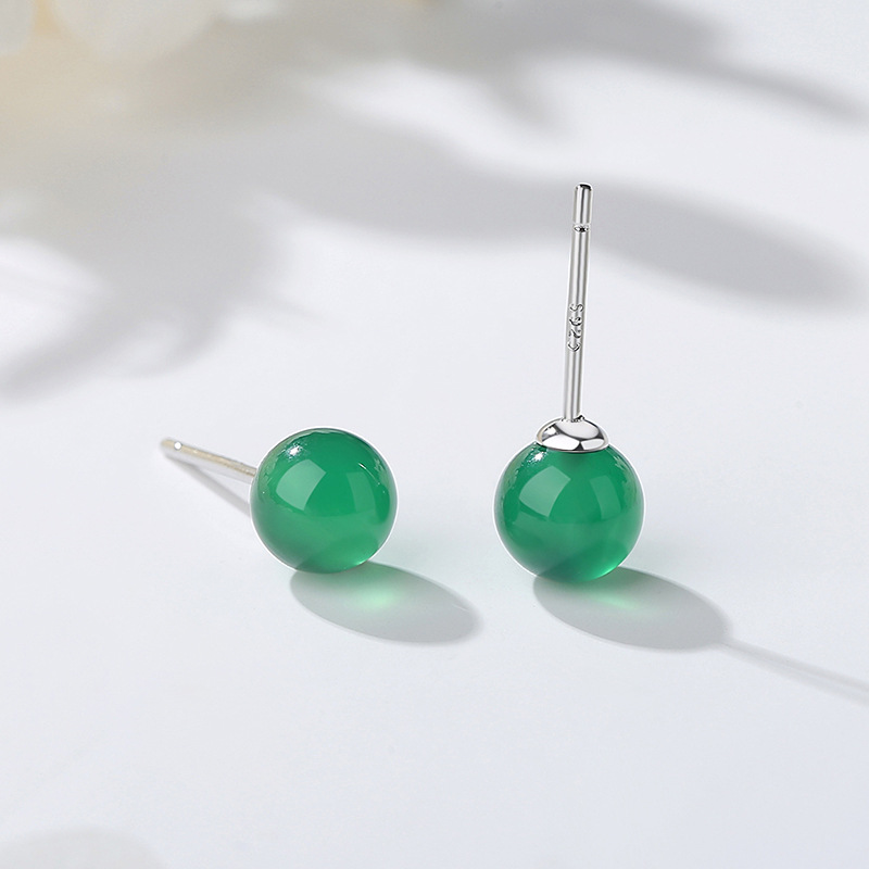 Green agate earrings 6mm