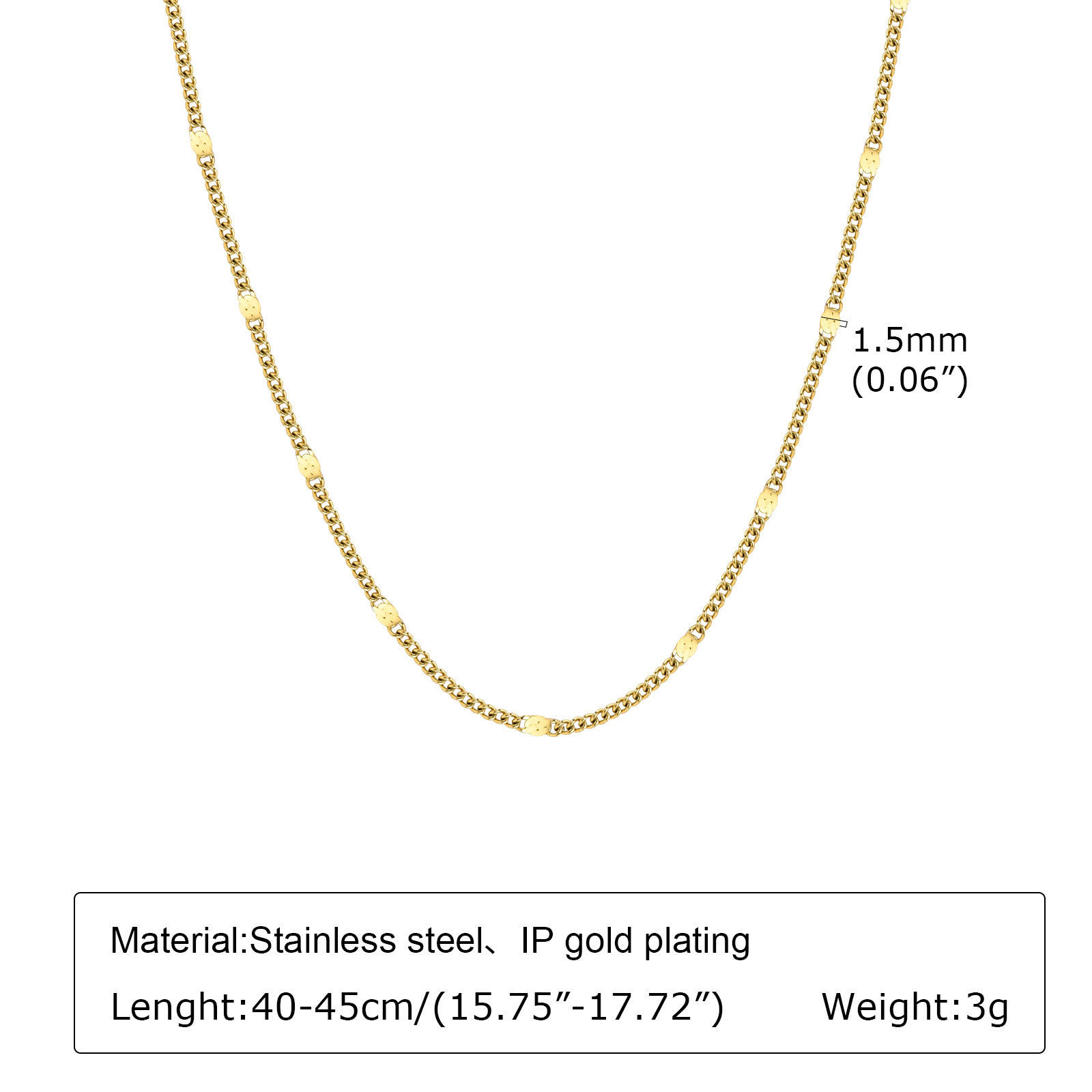 Necklace single layer 40cm tail chain 5cm