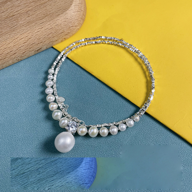 1:1.5m broken silver 6.5m zircon pearl pendant necklace