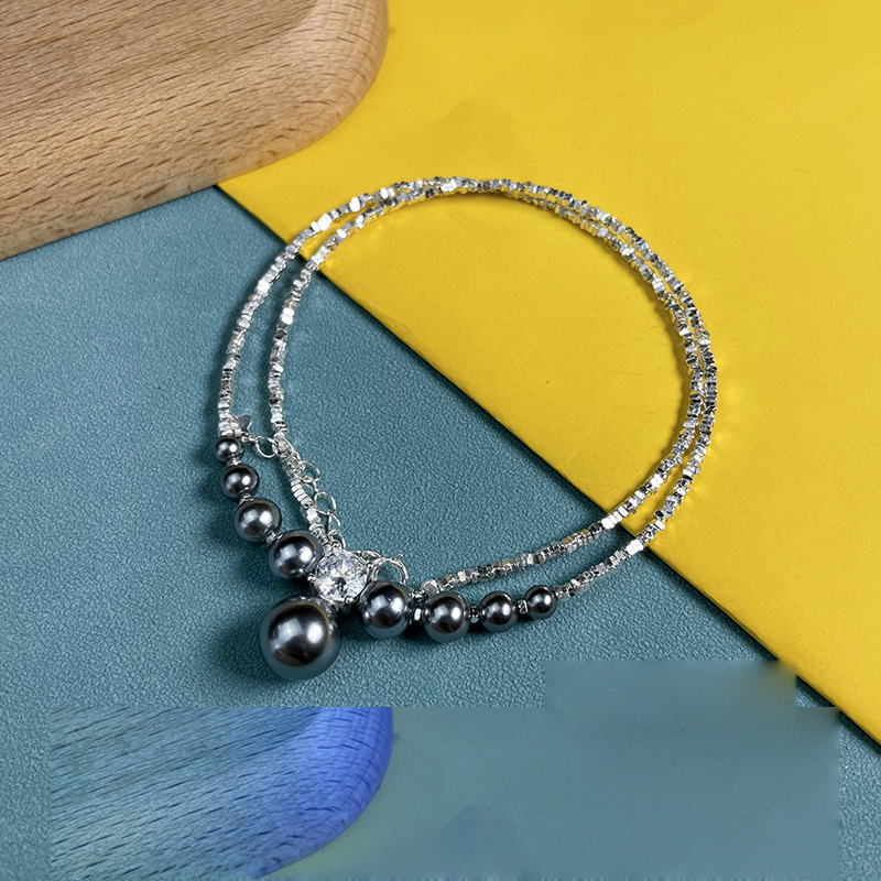 1.5m broken silver 6.5m zircon black shell beads pendant necklace