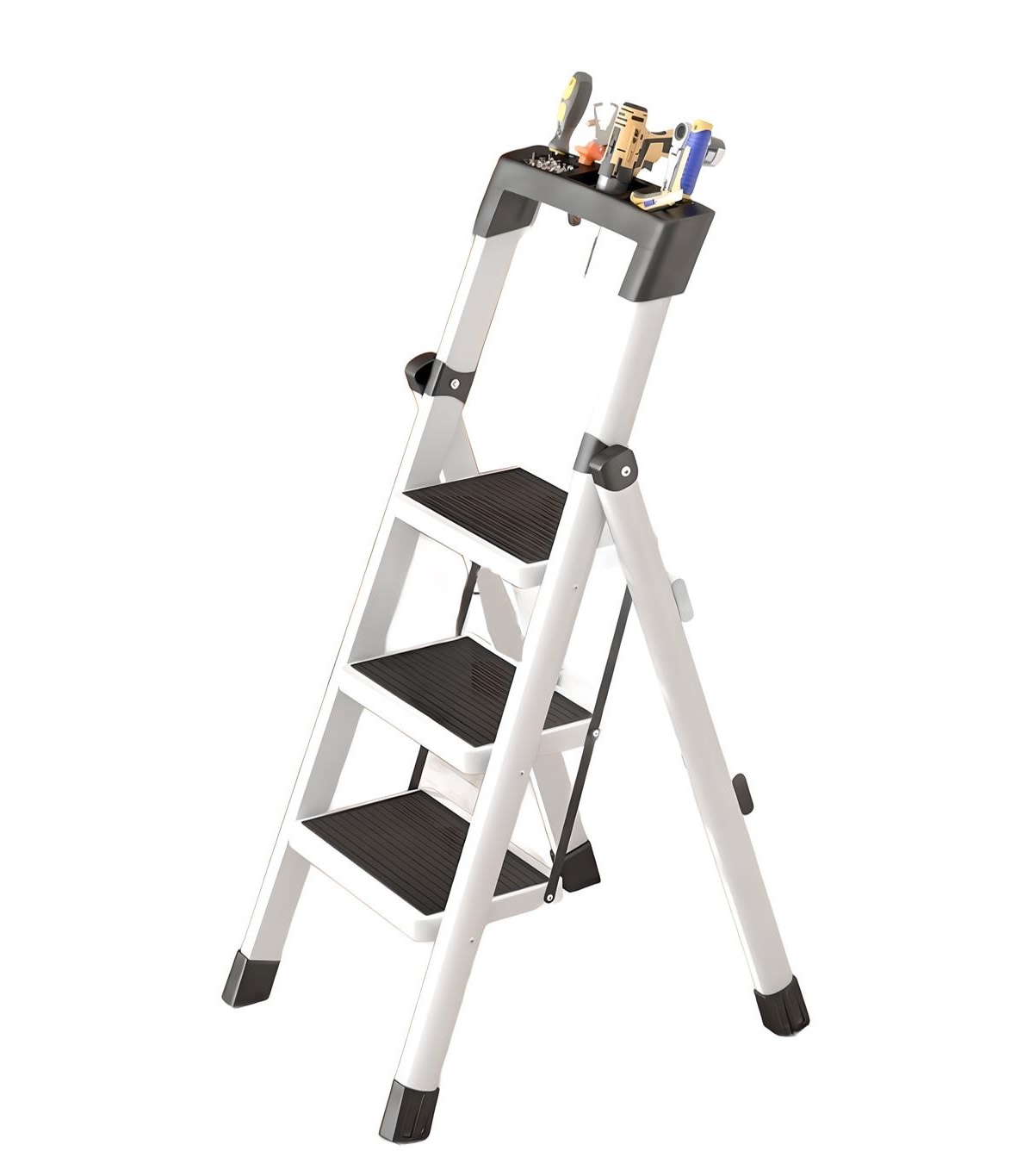 White three-step ladder