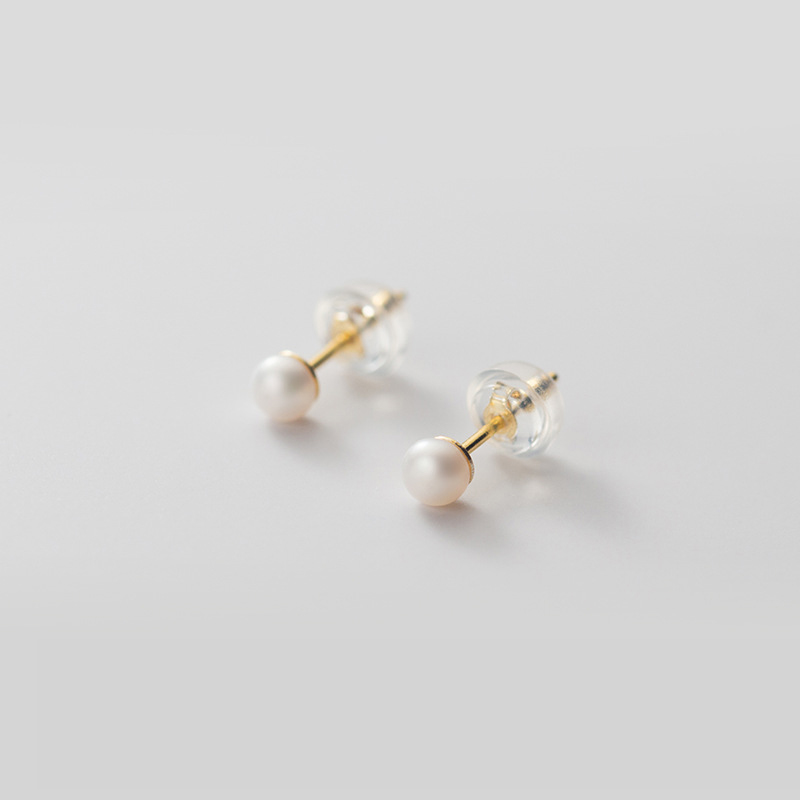 White Pearl Stud earrings - Gold 5-6MM- No. 3 925