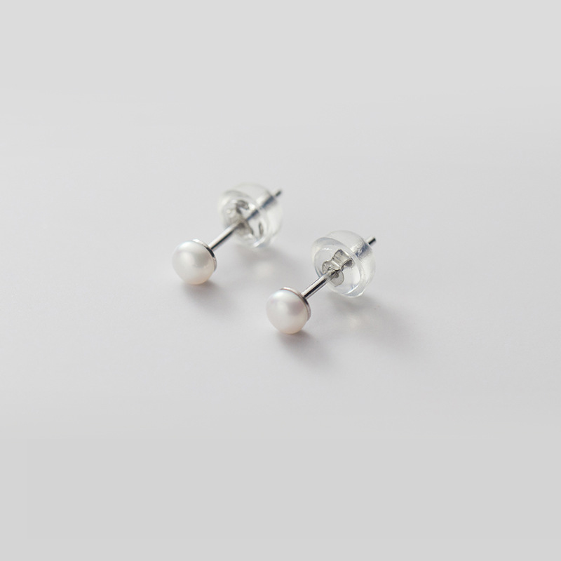 1:White Pearl Stud earrings - Silver 3-4MM