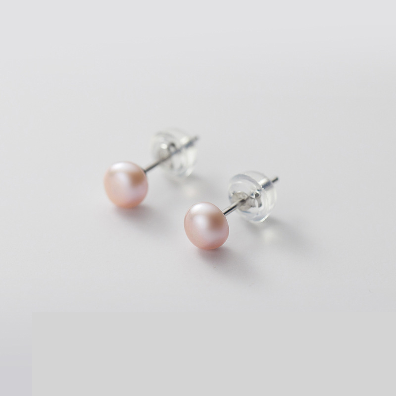 23:Purple Pearl Stud earrings - Silver 5-6MM- No. 7 925 silver