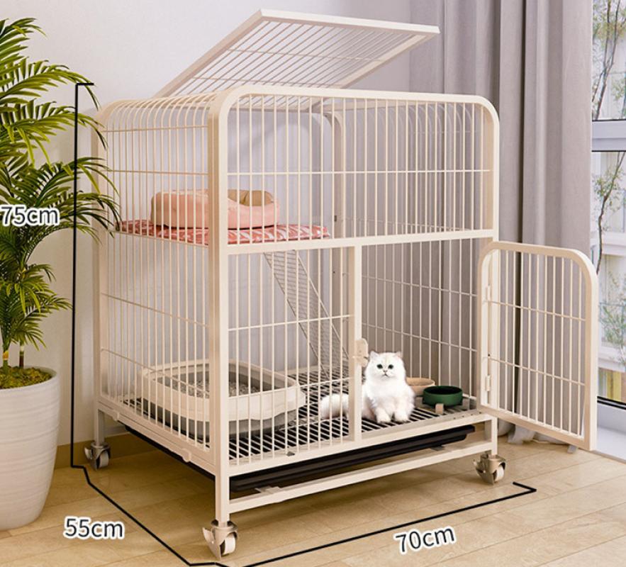 A white 75 # double-decked square tube cat cage (70 * 55 * 75cm)