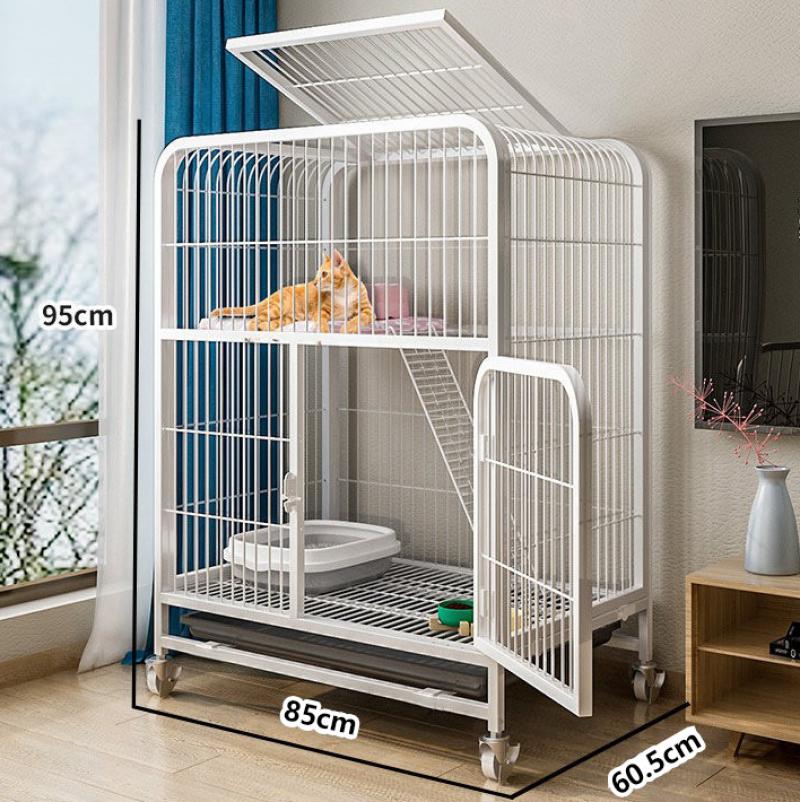 A white 95 # double-decked square tube cat cage (85 * 60.5 * 95cm)