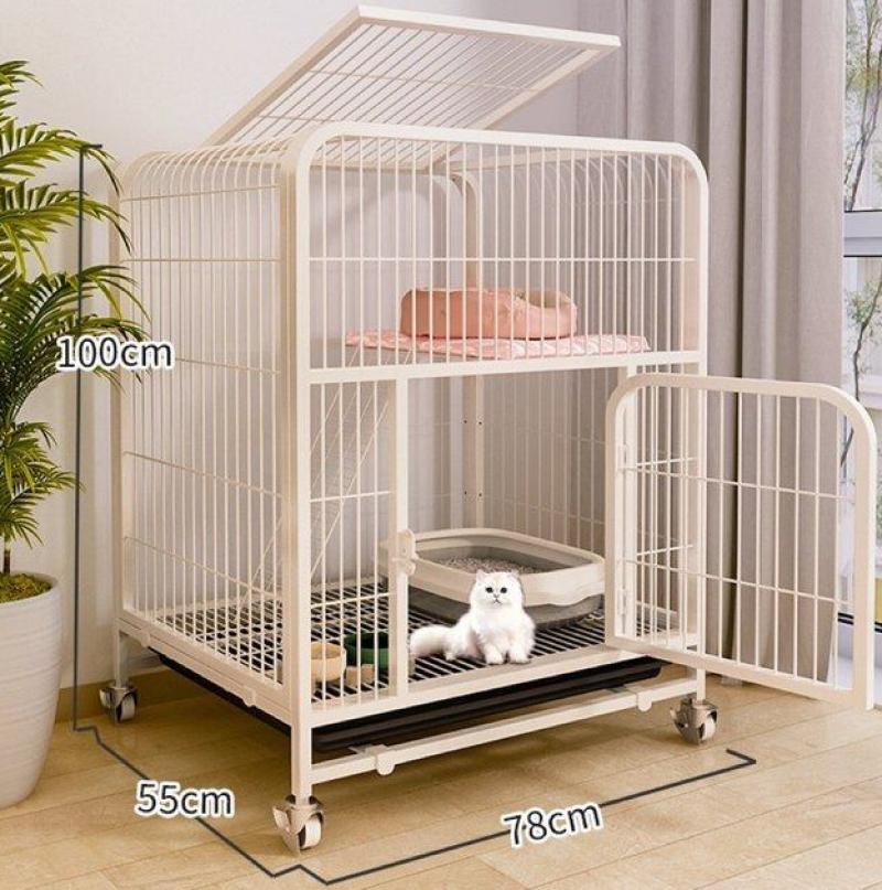 A white 100 # double-decked square tube cat cage (78 * 55 * 100cm)