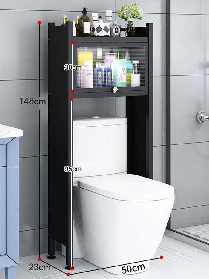Toilet rack black double layer ( with sealed backplane with cabinet door )