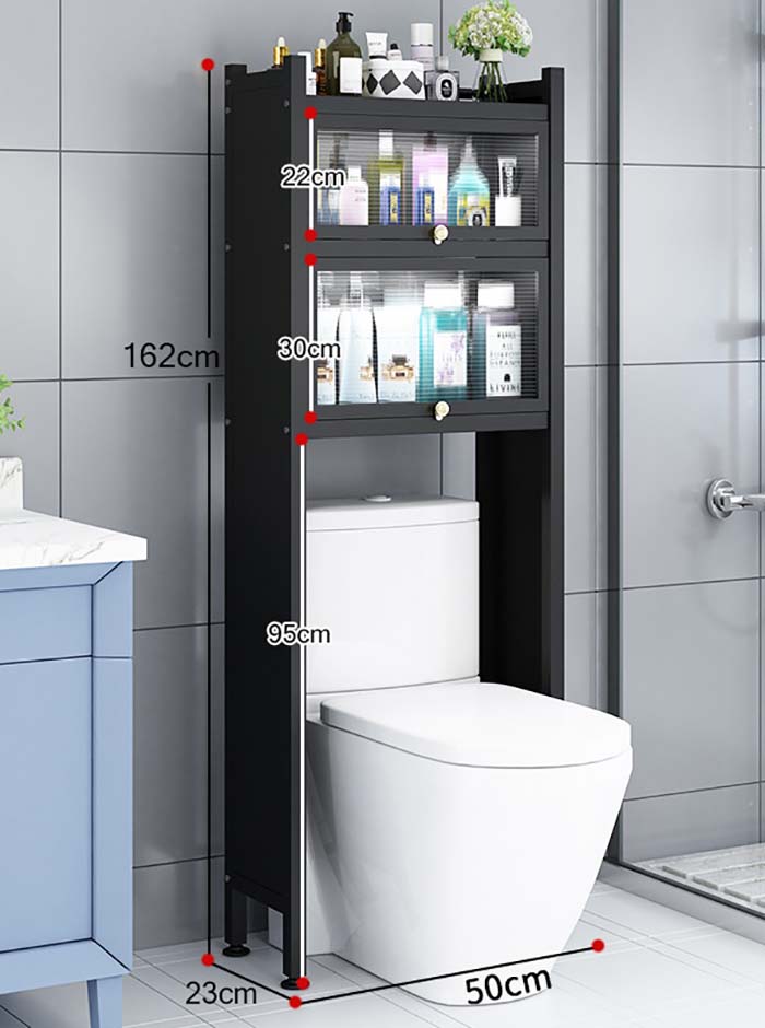 Toilet rack black three layers ( with sealed backplane with cabinet door )