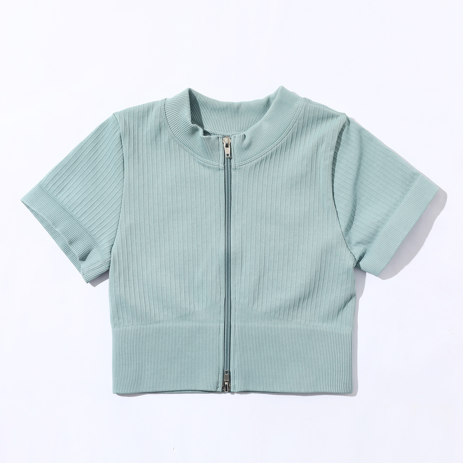 Gray blue zip-up short sleeves