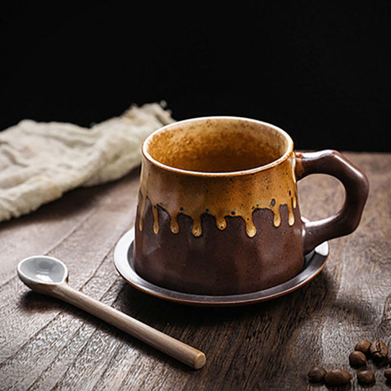 3 piece Coffee mug Set - Flowing yellow glaze