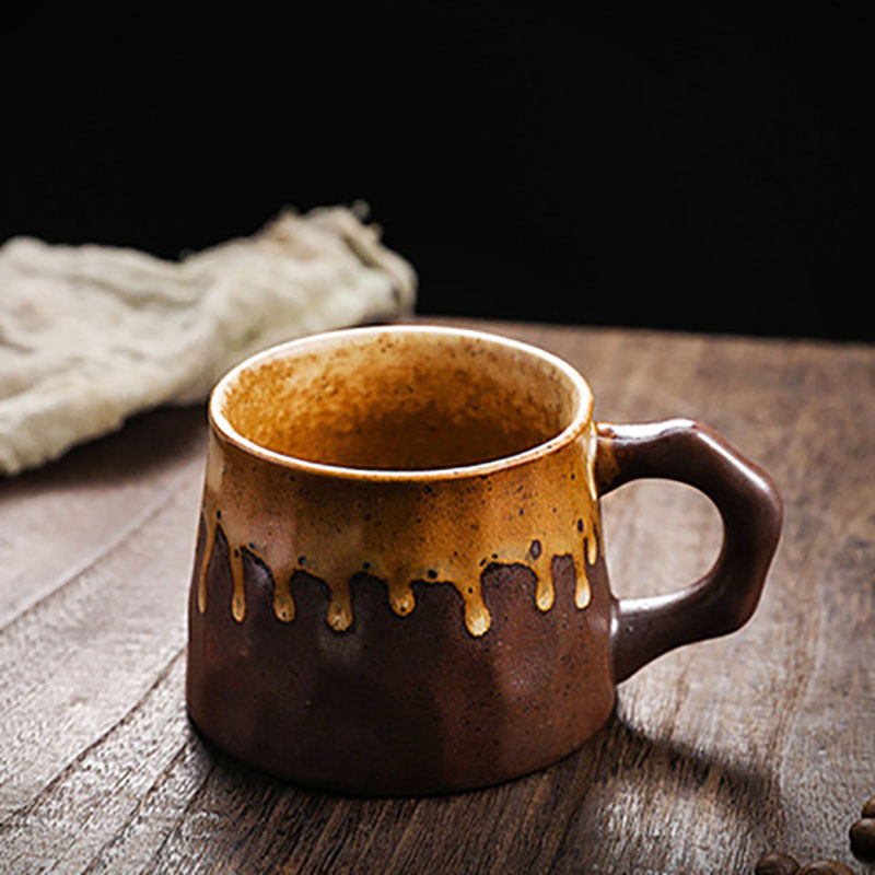 Coffee cup - flowing yellow glaze