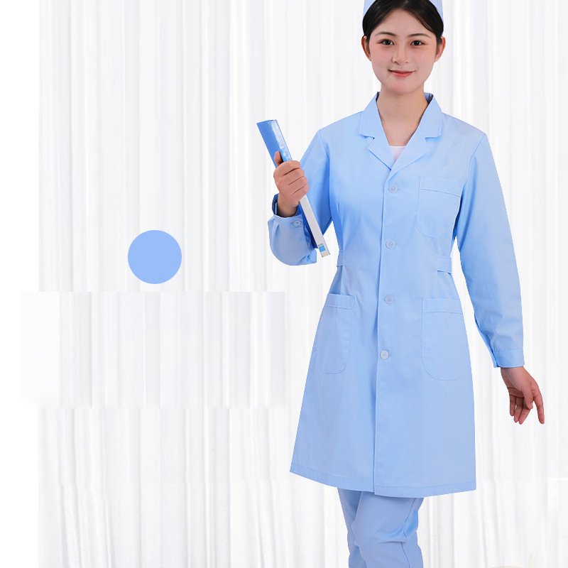 Blue suit collar Nurse dress Long sleeve thin (good quality)