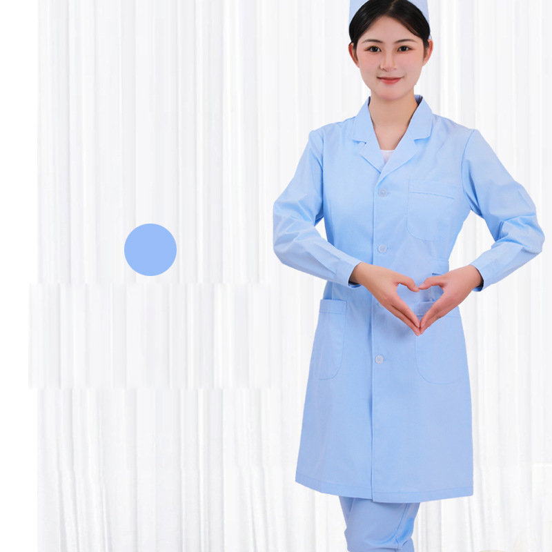 Blue suit collar Nurse dress Long sleeve thick (good quality)