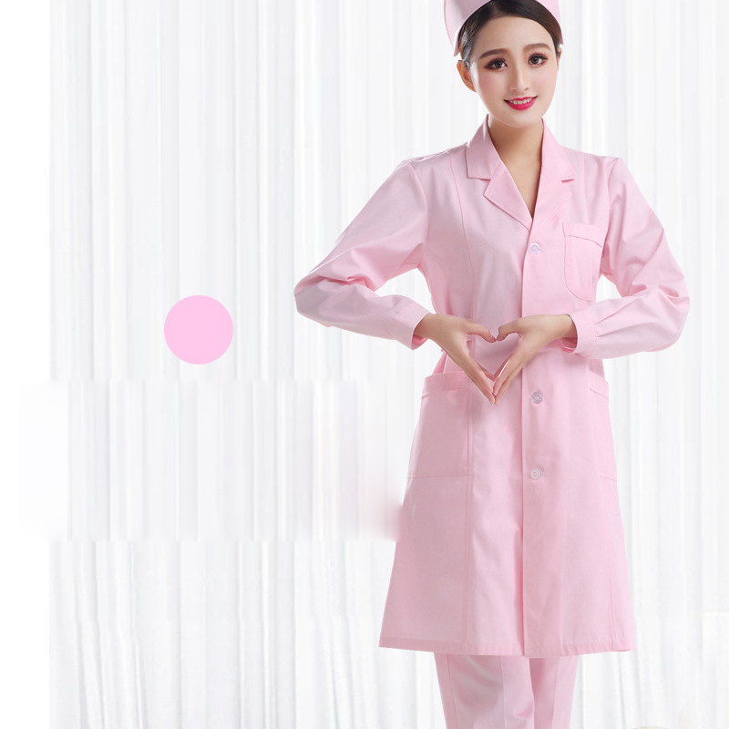 Pink suit collar Nurse dress Long sleeve thick (good quality)