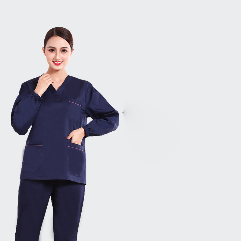 Women's navy blue long sleeve terylene cotton plus edge
