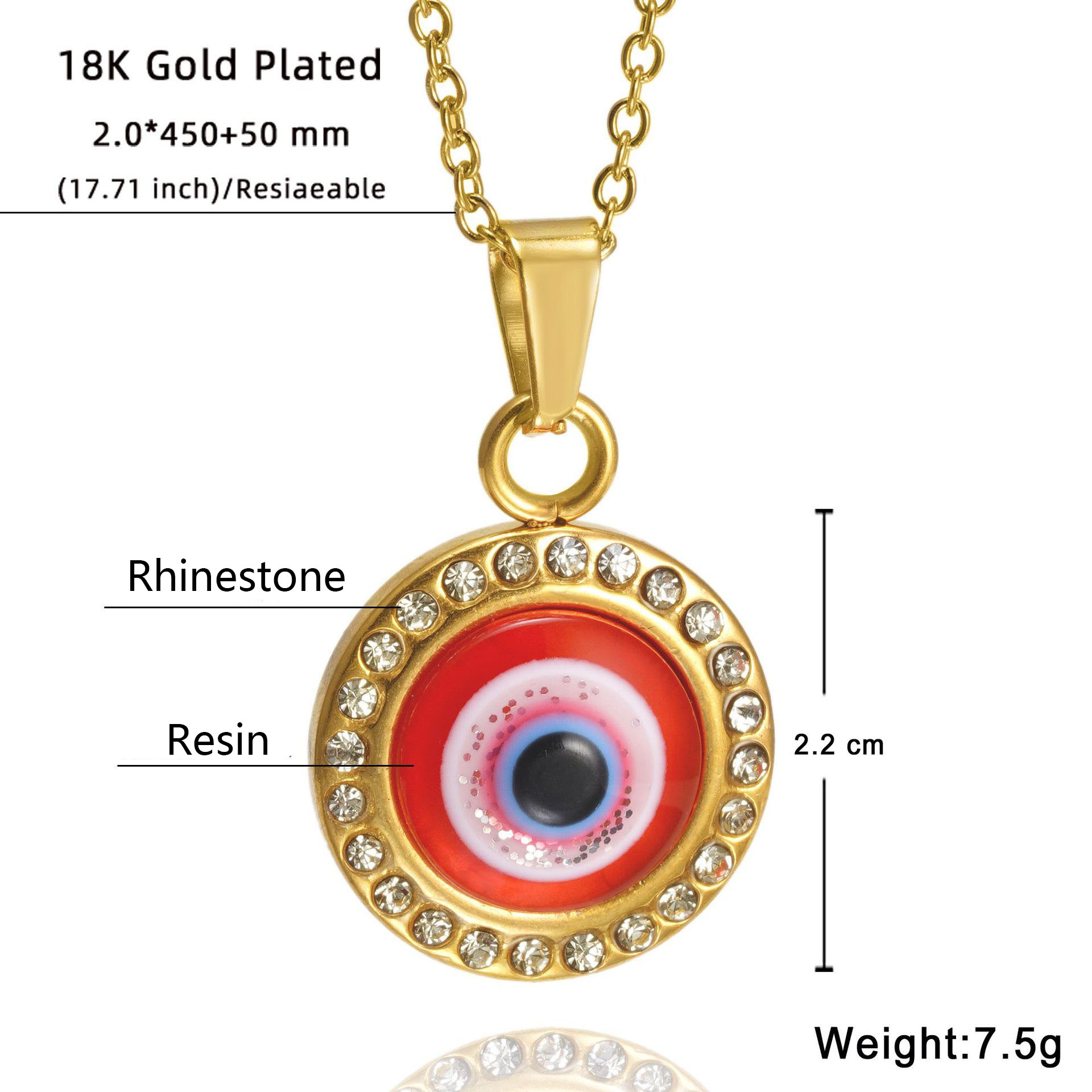 Gold red eye necklace