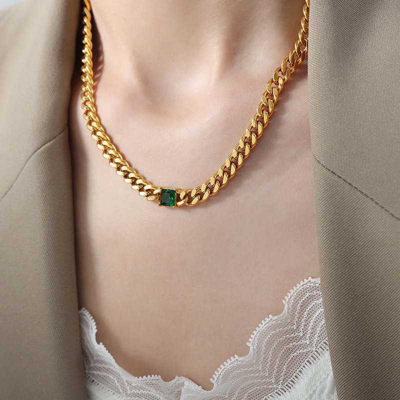 4:Square zircon necklace - 40cm tail chain 5cm