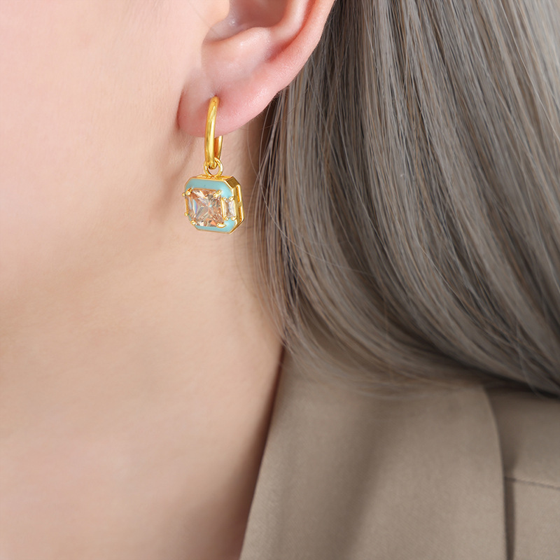 Blue glazed gold earrings
