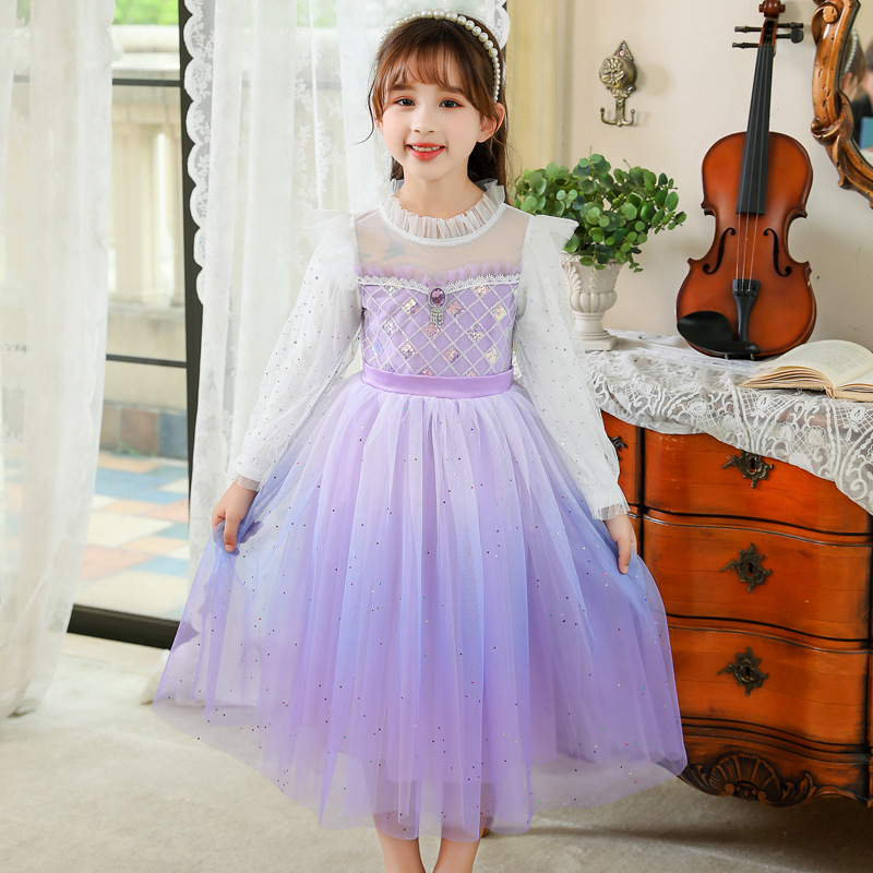 Purple long-sleeved single dress
