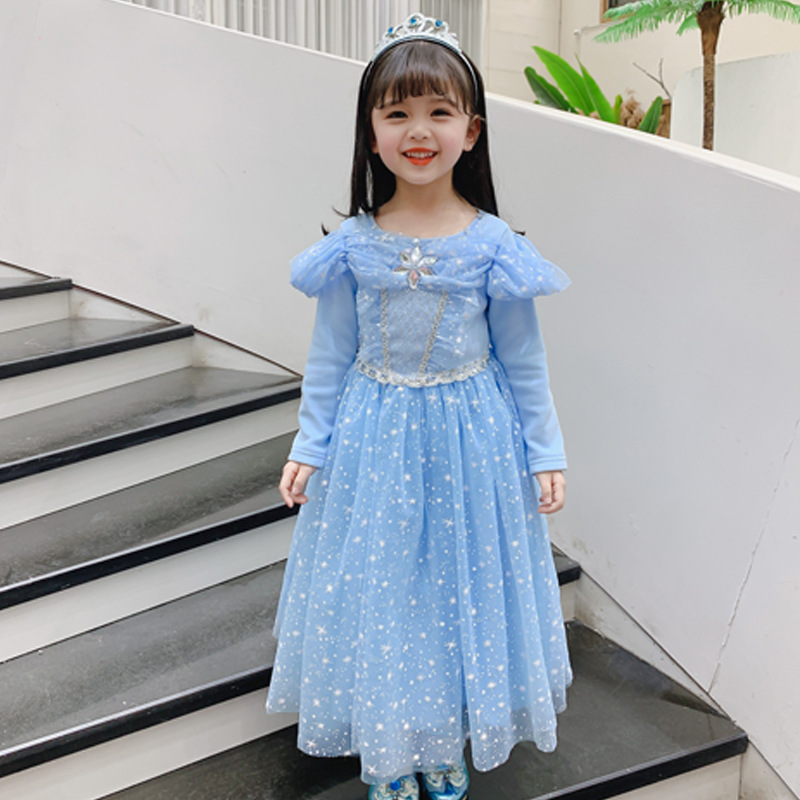 Blue long-sleeved single dress