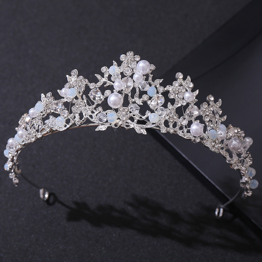Handmade white diamond beaded headband on silver base