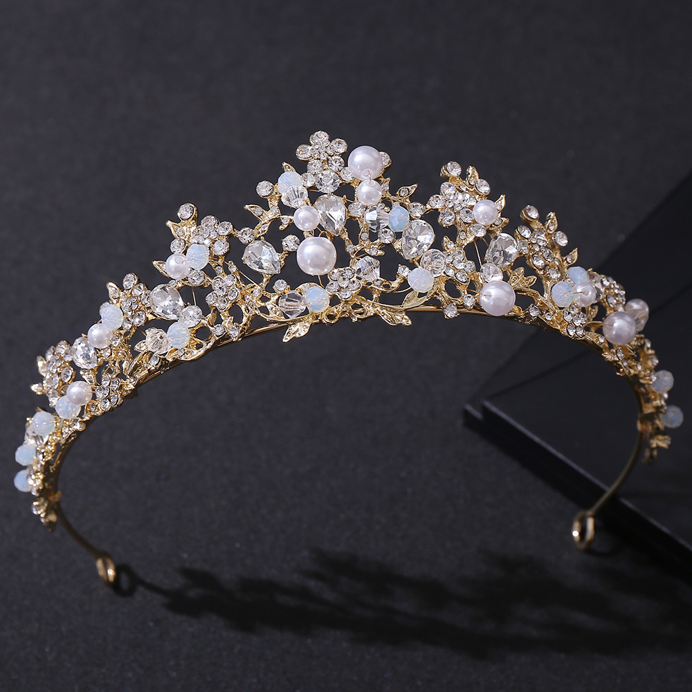 KC gold and white diamond beaded hand-made headband