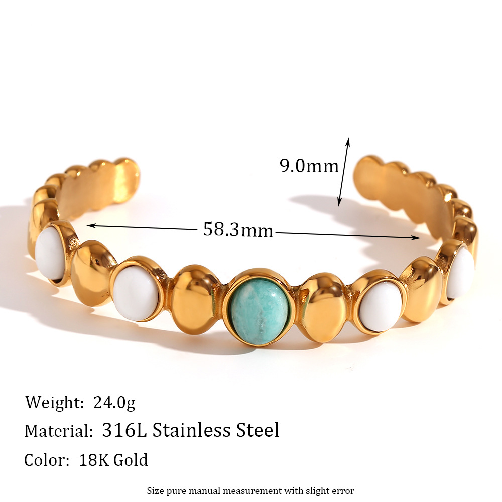 Oval Tianhe Stone white jade open bracelet - gold