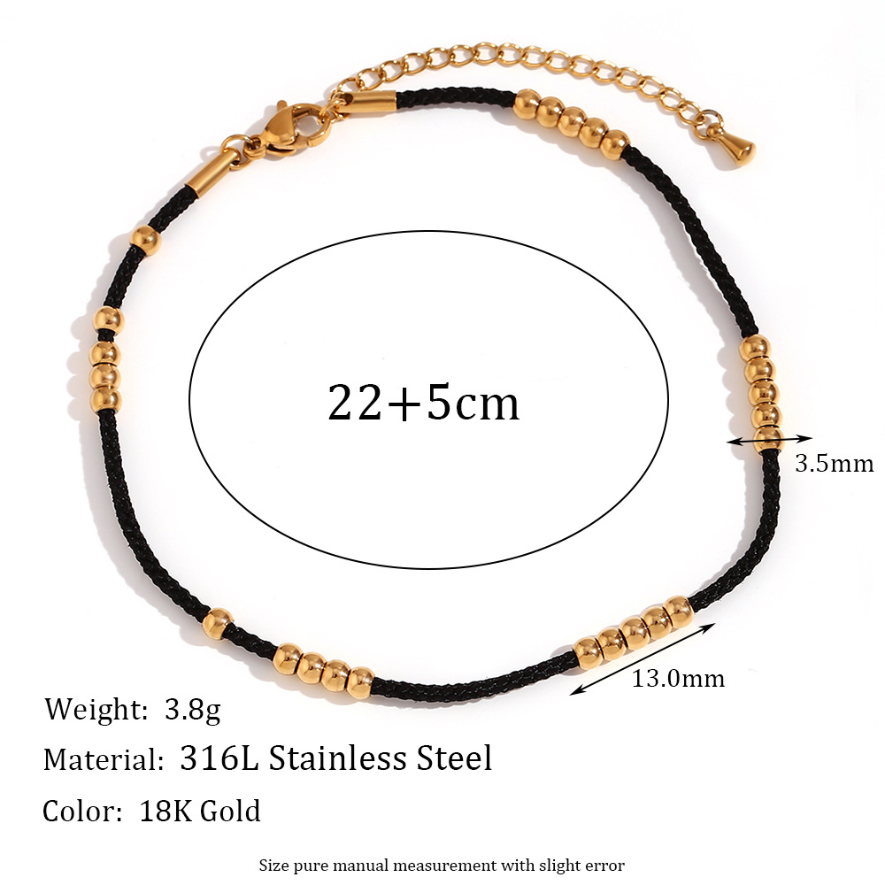 1:25 steel ball anklet between gold and black rope