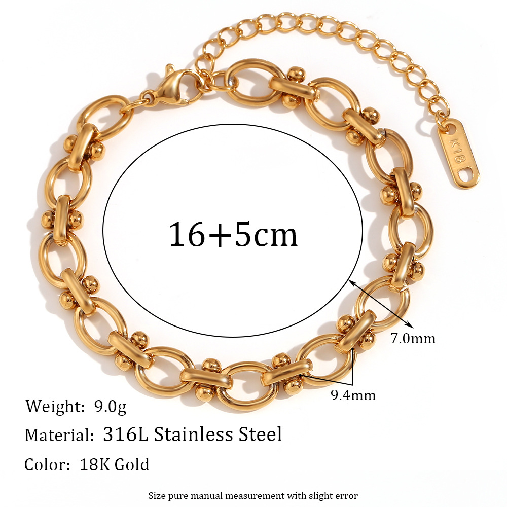 2:Oval Flower Handmade Chain Bracelet - Gold