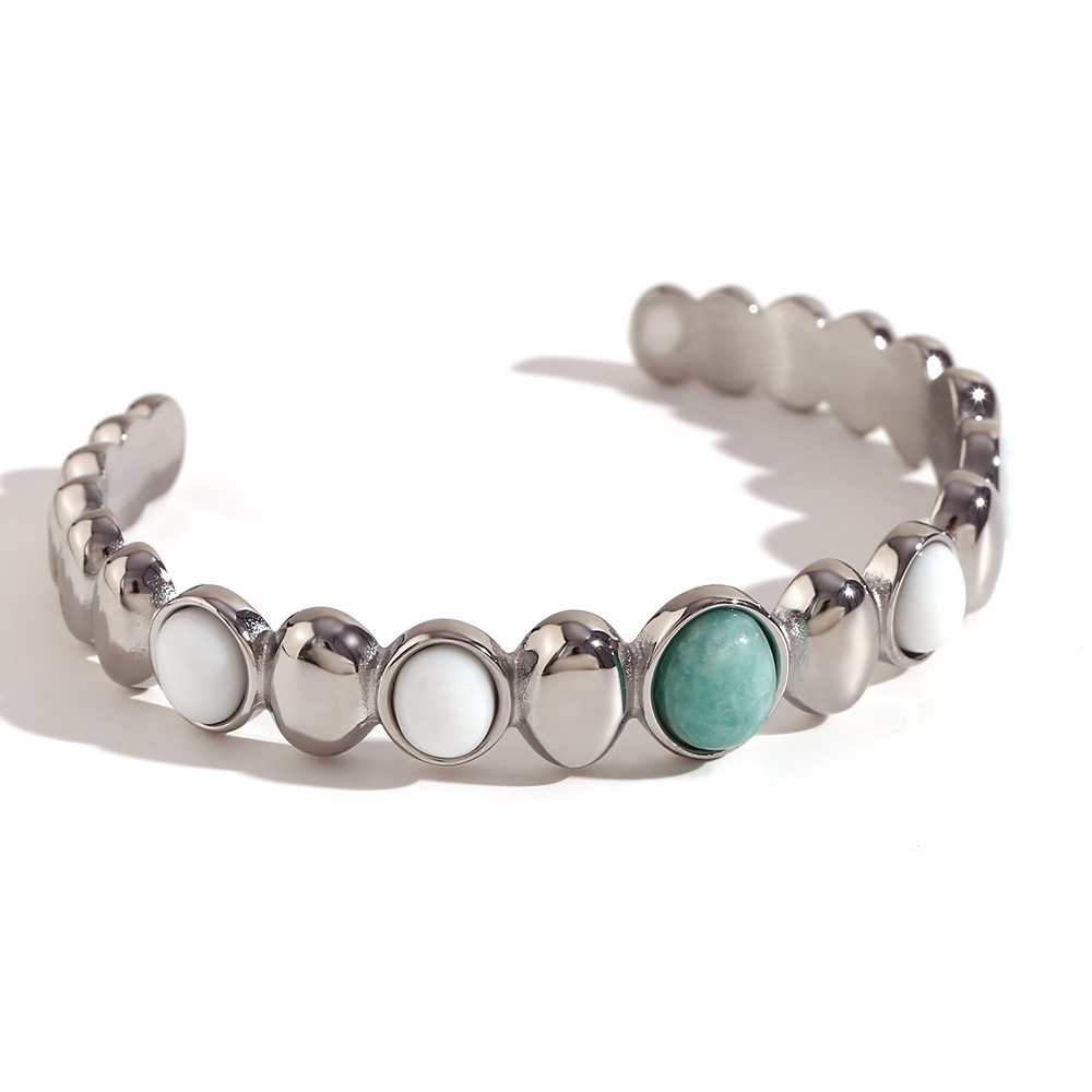 4:Oval Tianhe Stone white jade open bracelet - steel color