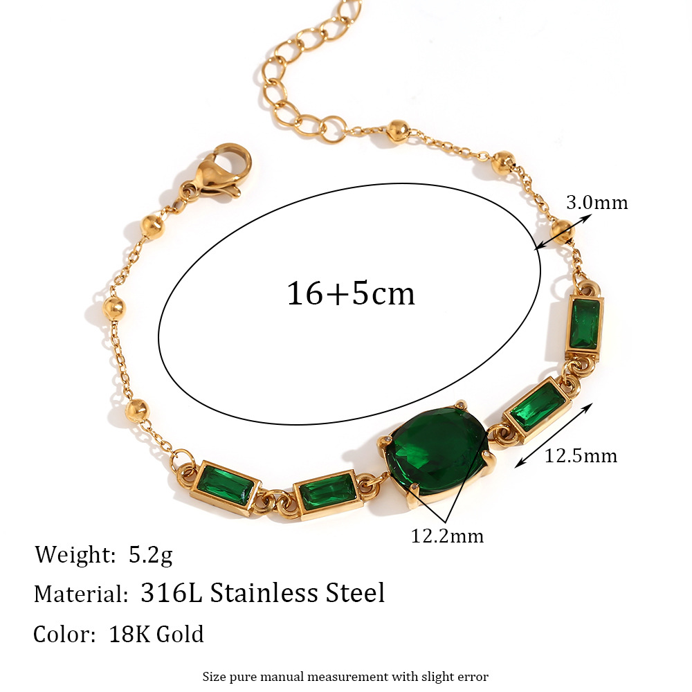 Gold press stone oval greenstone   rectangular stone drag bracelet