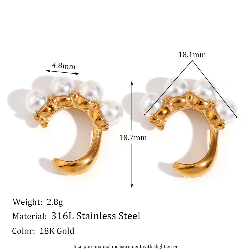 Four pearl J-shaped ear clips - Gold