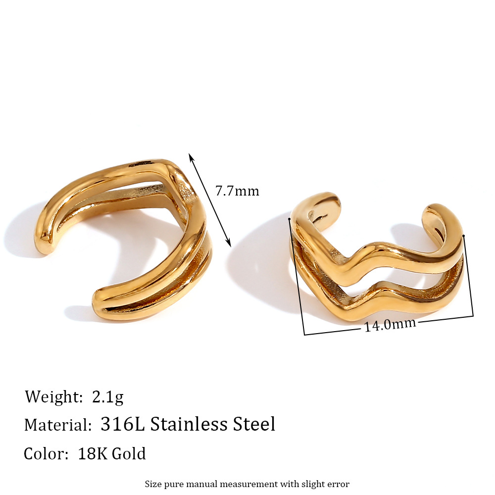 Simple double wavy ear clips - gold
