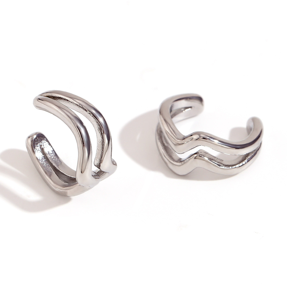 10:Simple double layer wavy ear clip - steel color