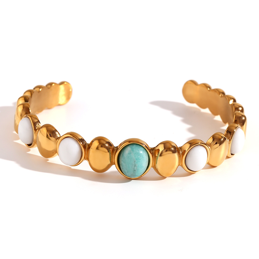 1:Oval Tianhe Stone white jade open bracelet - gold