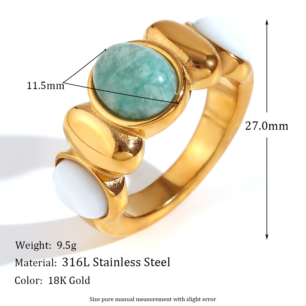 Oval Tianhe Stone white jade contrast ring - gold - No. 7