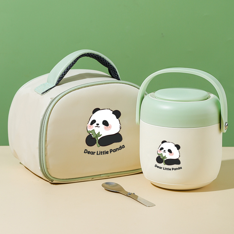 Green   thermal bag with panda sticker