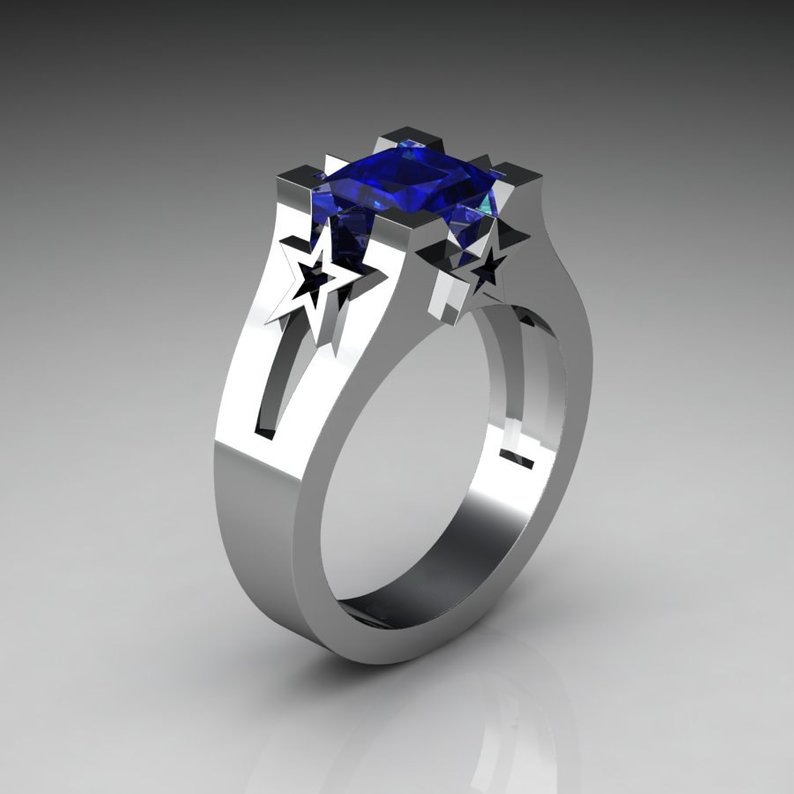Silver blue diamond US Size #6