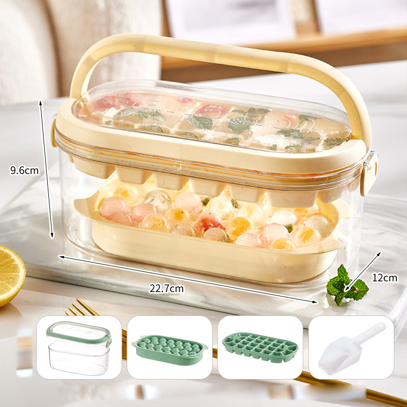 Beige portable ice cube tray (54 squares on 2 floors)