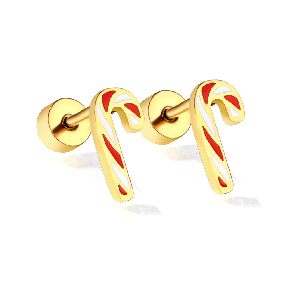 3:Mixed stud earrings for Christmas cane