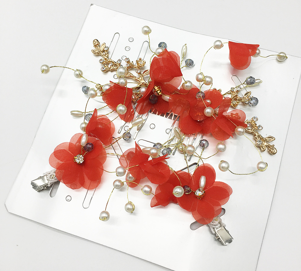 Red hair comb +2 hair clips 3-piece set