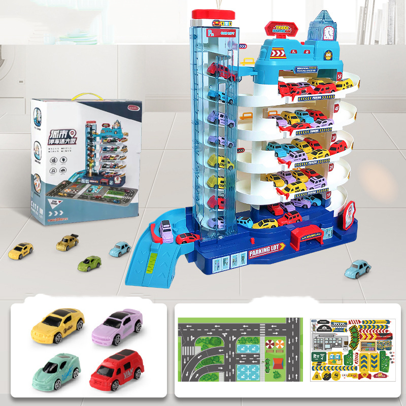 [Gift box]4-story parking building (including 6 cars   beautiful stickers   map)