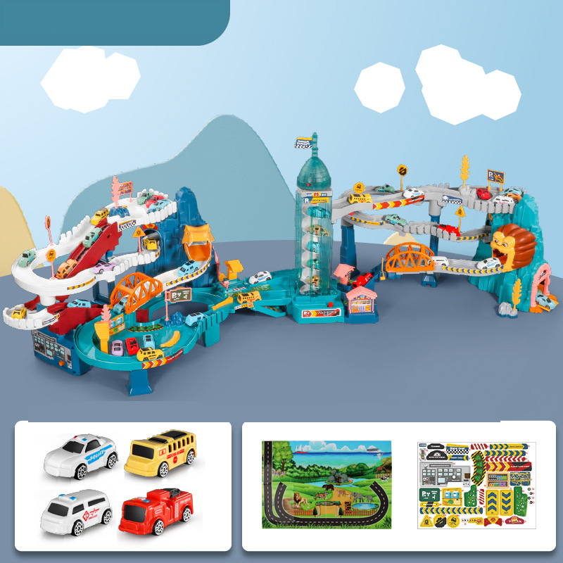[Gift box]Dinosaur Mountain Road   Lion King Mountain Adventure (including 8 cars   beautiful stickers   map)