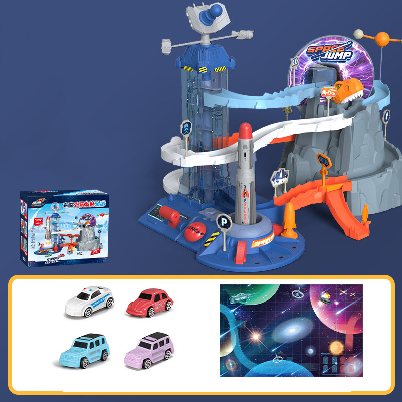 [Gift box]Space rocket launch track (including 4 cars   stickers   map)