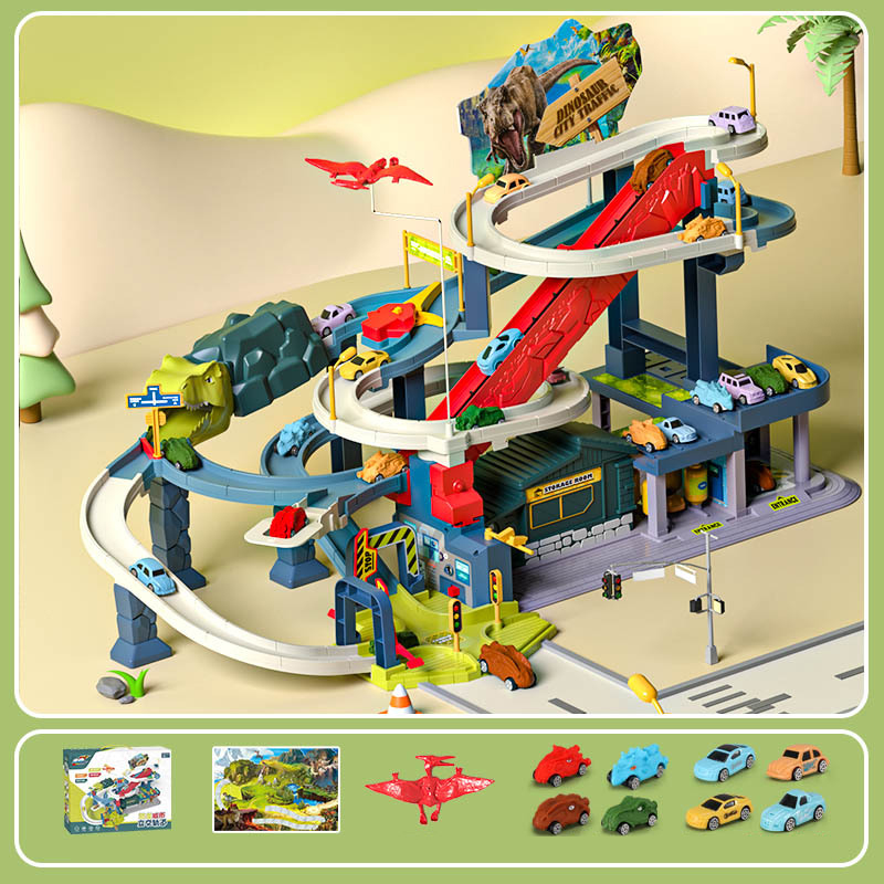 [Gift box]Dinosaur City Transit track (including 8 cars   beautiful stickers   map)